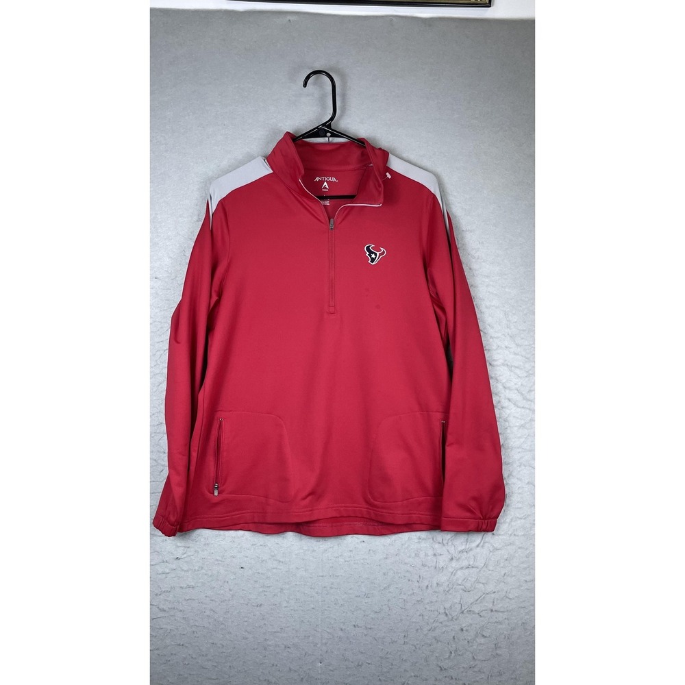 Houston Texans Jacket Womens Large Red NFL Football Antigua Quarter Zip Pullover